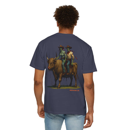 Zombie Cowboy Couple Tee – Undead Romance in the Wild West | Halloween Shirts – Black T-Shirt for Casual Outfit Idea (31 view)