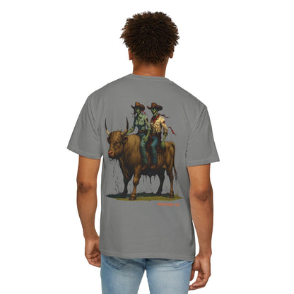 Zombie Cowboy Couple Tee – Undead Romance in the Wild West | Halloween Shirts – Black T-Shirt for Casual Outfit Idea (28 view)
