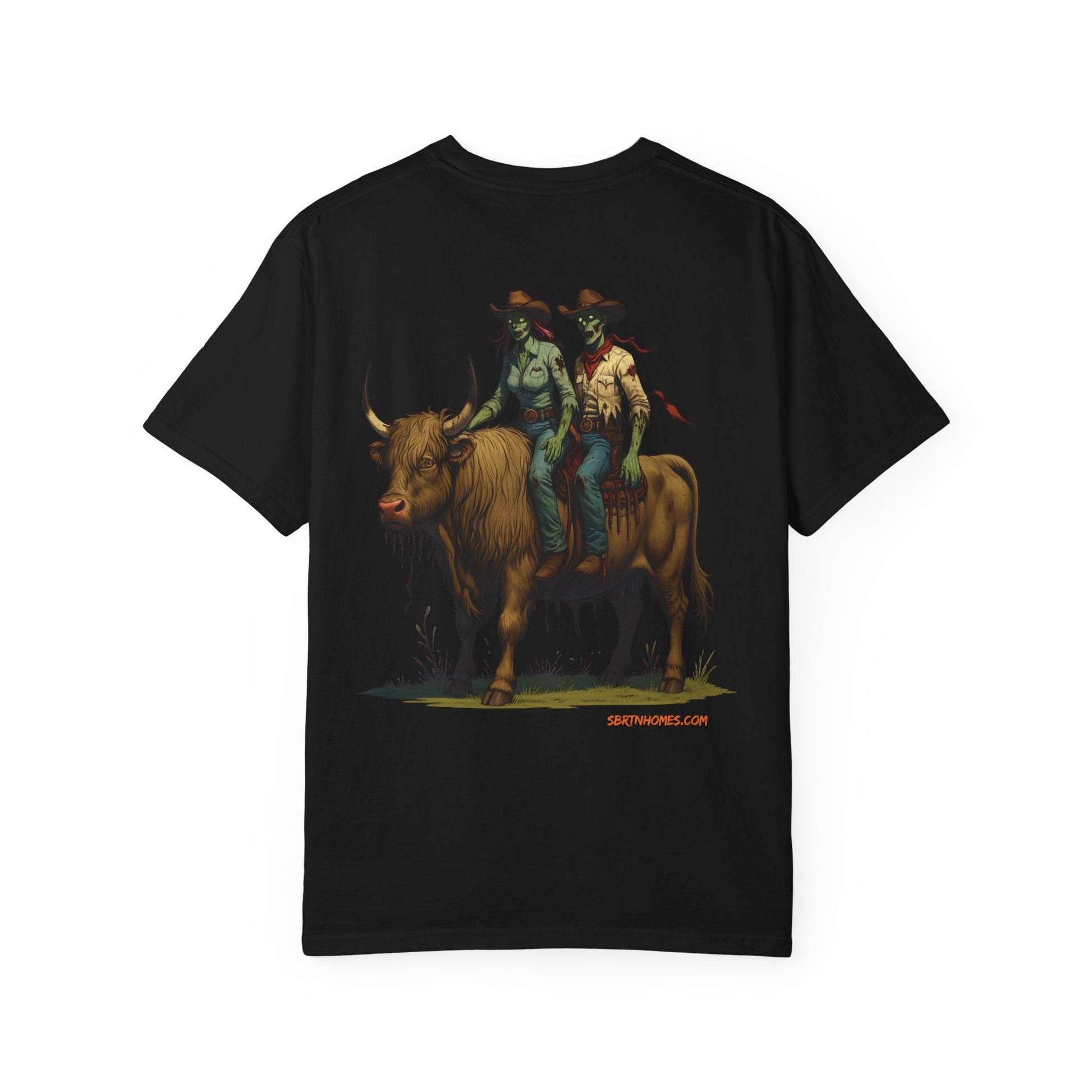 Zombie Cowboy Couple Tee – Undead Romance in the Wild West | Halloween Shirts – Black T-Shirt for Casual Outfit Idea (35 view)