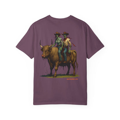 Zombie Cowboy Couple Tee – Undead Romance in the Wild West | Halloween Shirts – Black T-Shirt for Casual Outfit Idea (38 view)