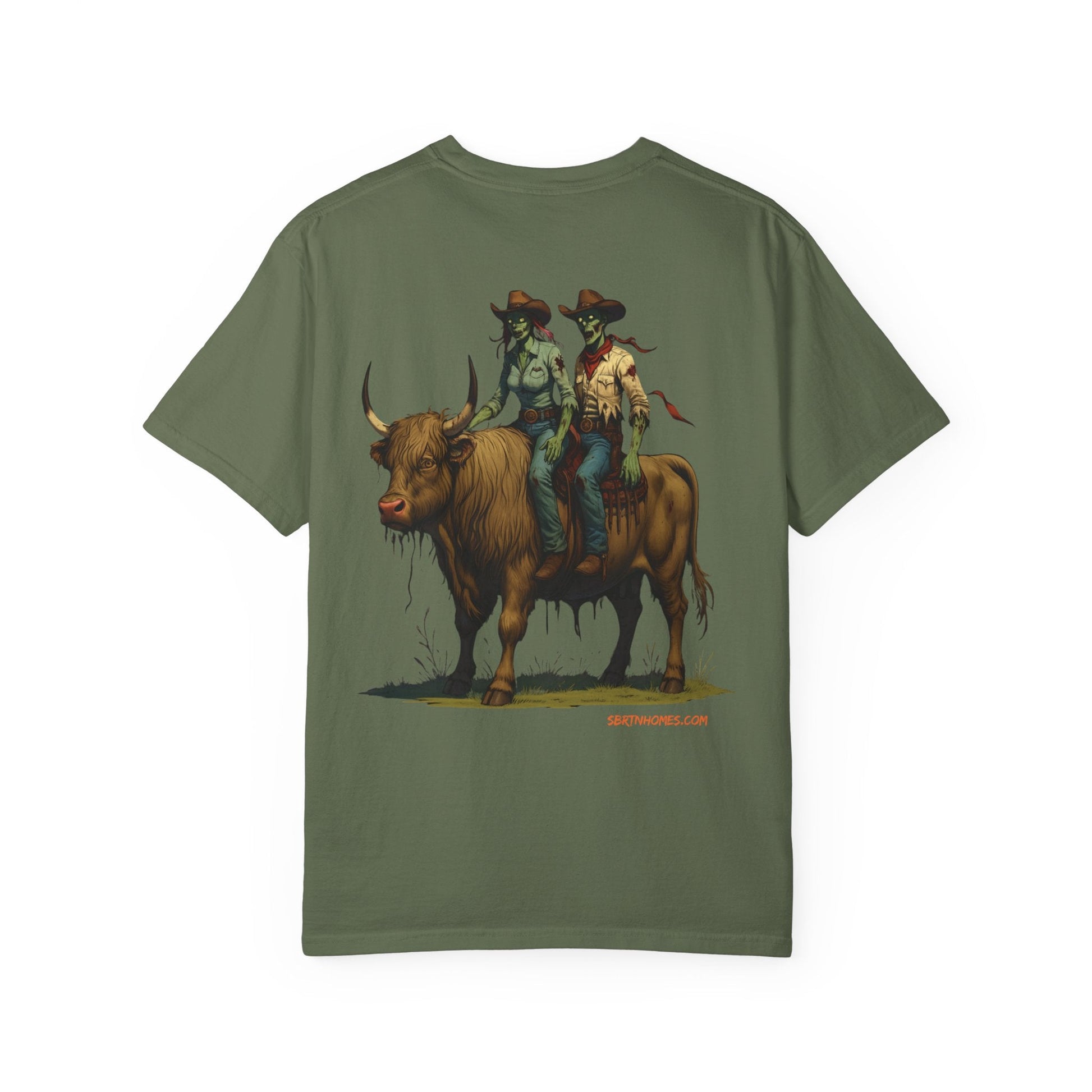 Zombie Cowboy Couple Tee – Undead Romance in the Wild West | Halloween Shirts – Black T-Shirt for Casual Outfit Idea (17 view)