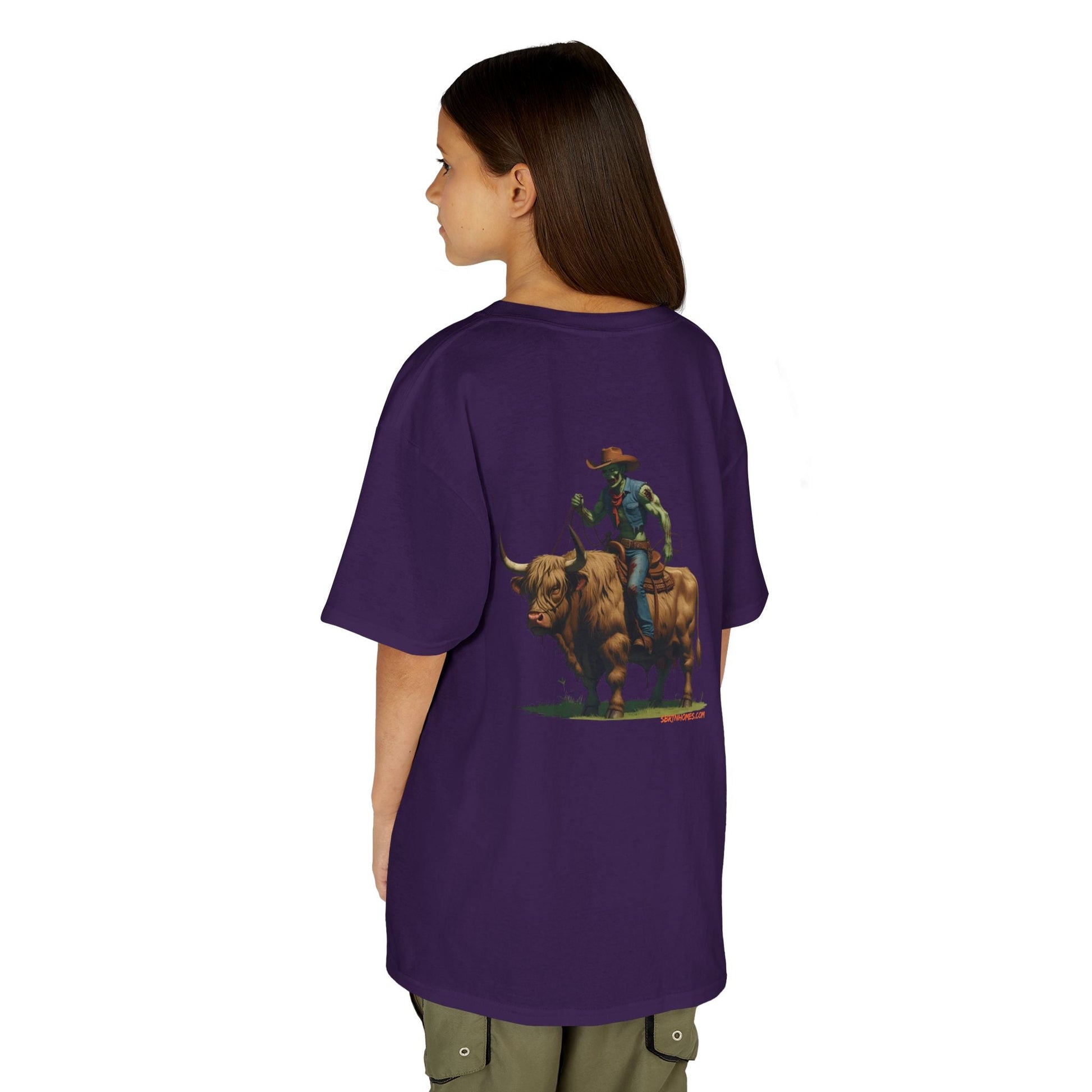 Zombie Cowboy Kids Tee – Undead Rider of the Apocalypse | Halloween Western Shirt – Purple Kids clothes for Animal Graphic Tee (2 view)