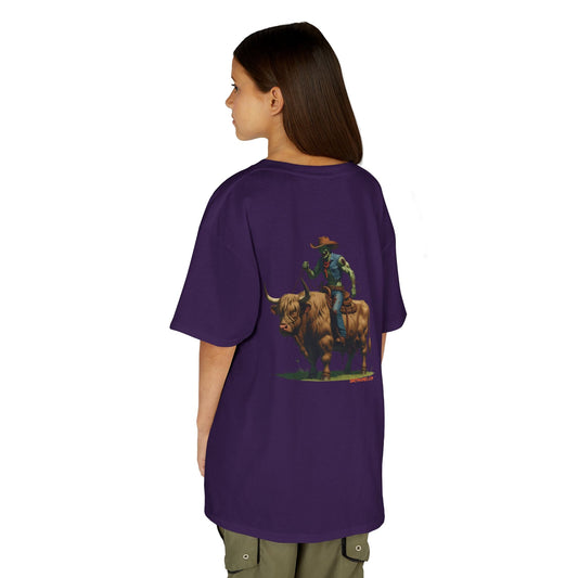Zombie Cowboy Kids Tee – Undead Rider of the Apocalypse | Halloween Western Shirt – Purple Kids clothes for Animal Graphic Tee (2 view)