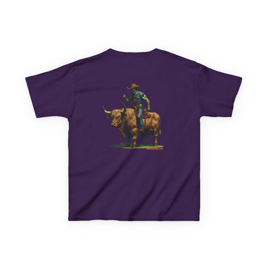 Zombie Cowboy Kids Tee – Undead Rider of the Apocalypse | Halloween Western Shirt – Purple Kids clothes for Animal Graphic Tee (1 view)