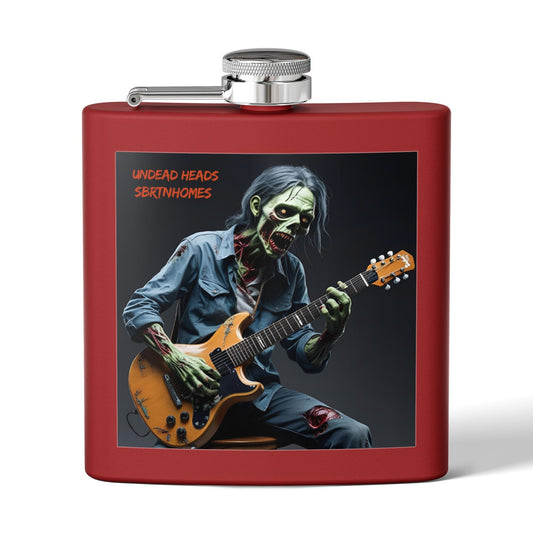 Zombie Guitarist Stainless Steel Flask | 6oz Custom Hip Flask | Gift for Music Lovers, Party Essentials, Halloween, Concerts, Unique Barware – 6oz Mug for concert essentials (2 view)